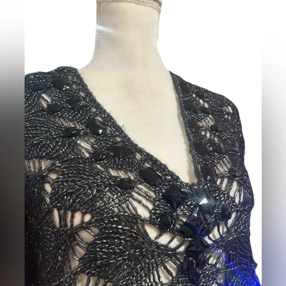 Chico’s boho chic black embellished knit crochet Sweater